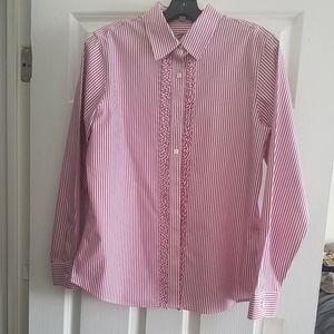 NWOT White & Merlot Striped Button Down Shirt